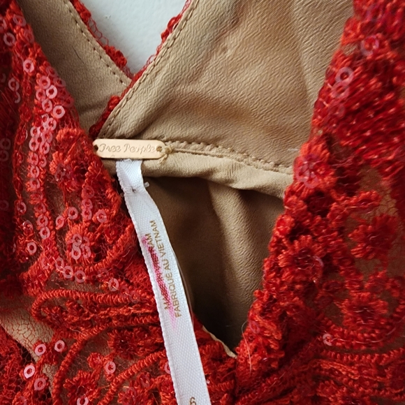 Free People Vibrant Red Sequin Lace DressFree People Red Lace Sequin Dress6NWT - Picture 6 of 9
